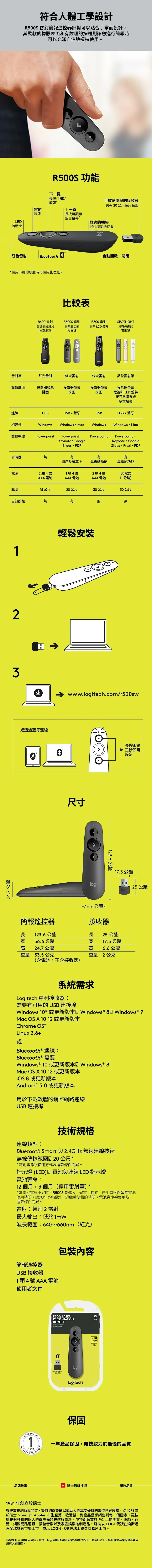 Logitech 羅技 R500s 簡報器 - 灰