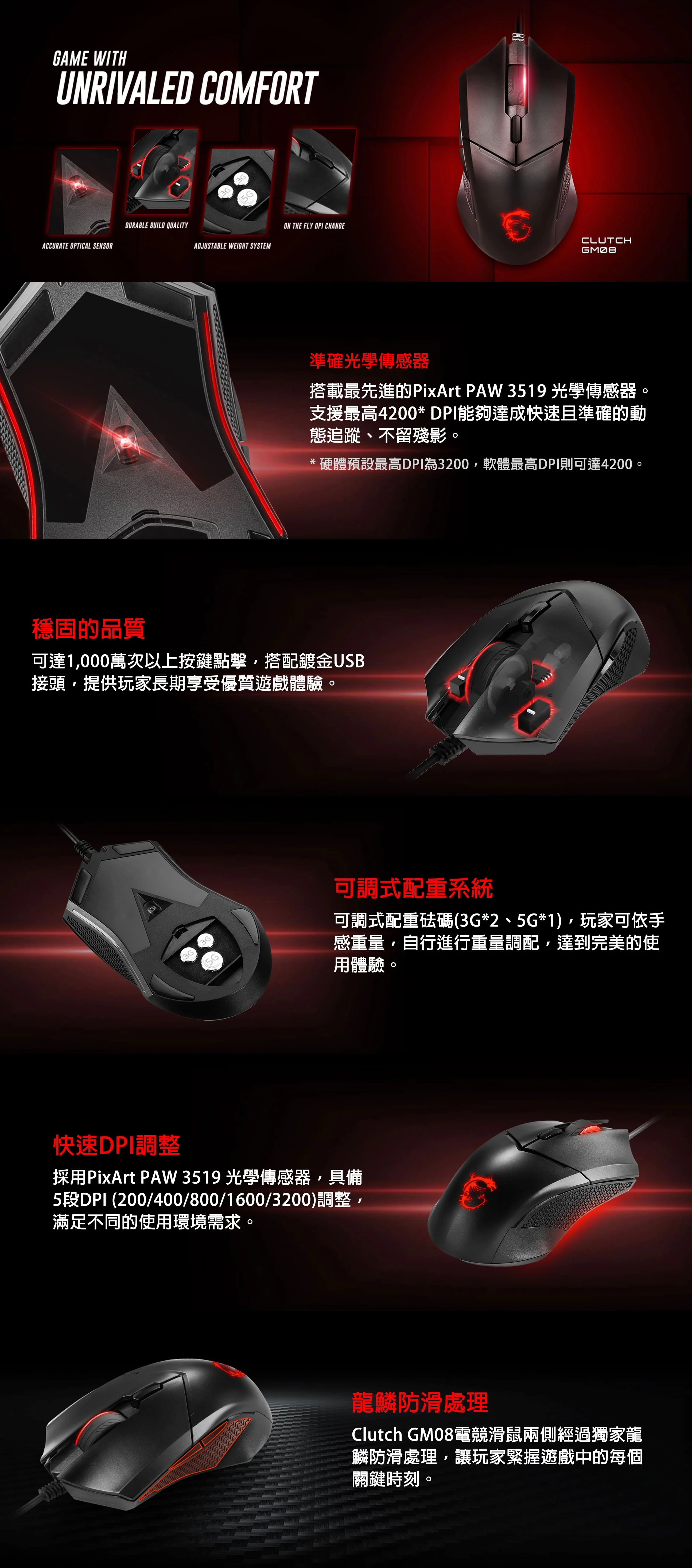 MSI 微星 CLUTCH GM08 砝碼配重電競滑鼠