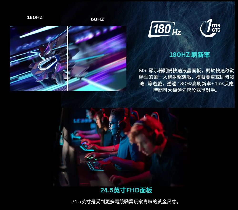 MSI 微星 G系列 G255F 電競顯示器 (25型平面 / 180Hz / 1ms)