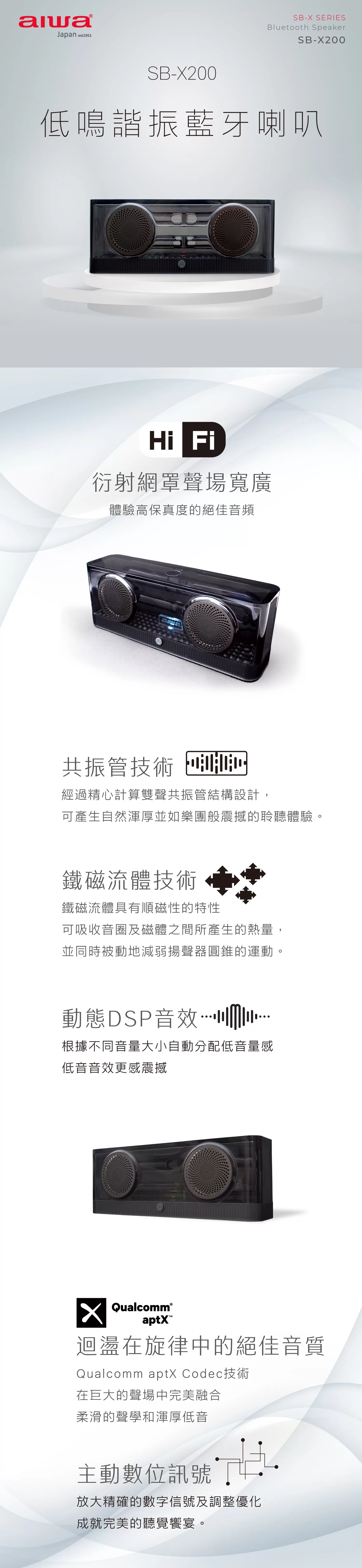 Aiwa 愛華 低鳴諧振藍牙喇叭 SB-X200