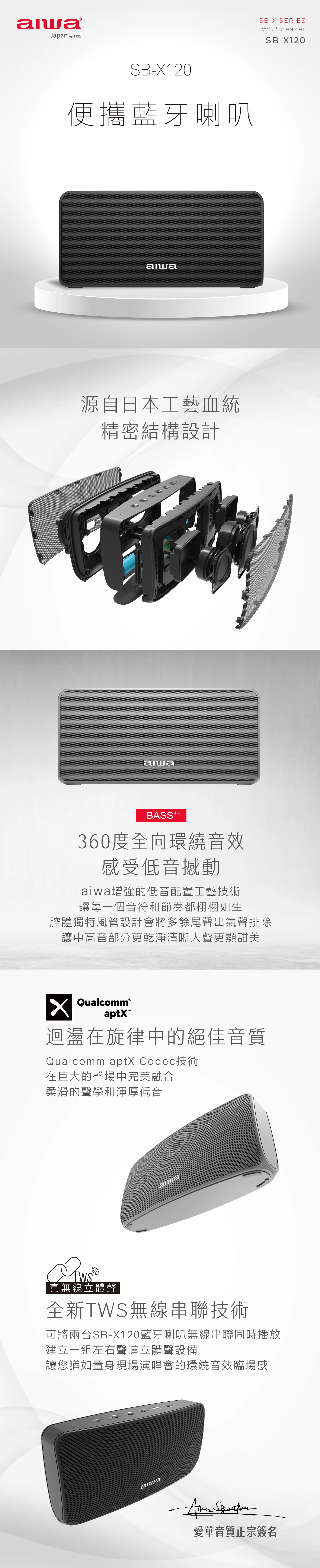 Aiwa 愛華 便攜式藍牙喇叭 SB-X120