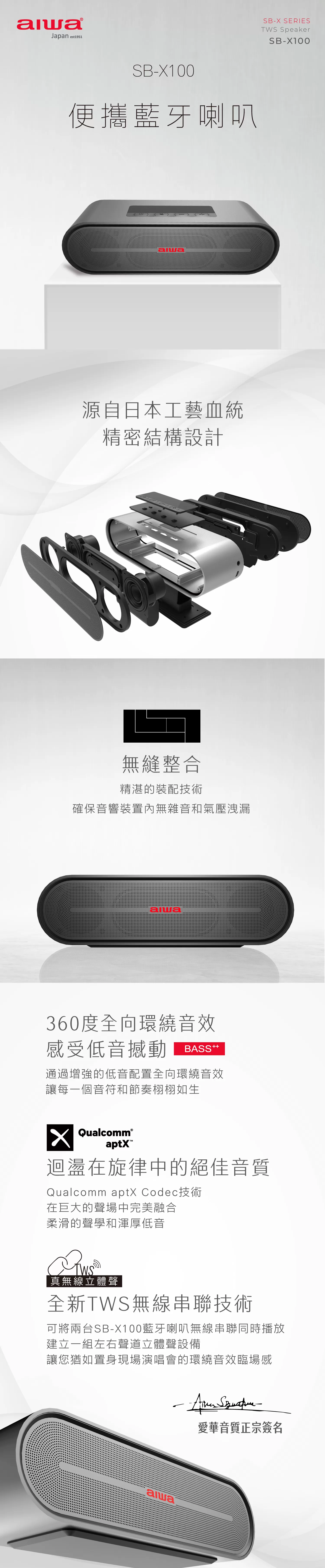 Aiwa 愛華 便攜式藍牙喇叭 SB-X100