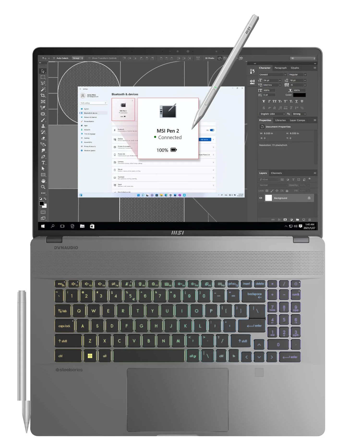 MSI Pen 2 觸控筆 灰色 | 4096級壓力感應 / 支援 MPP 2.6 / 替換筆尖