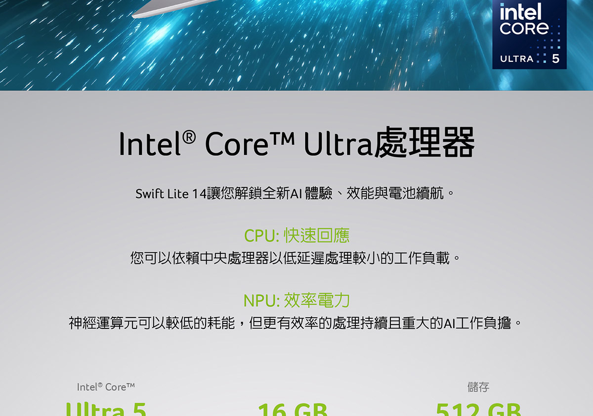 ACER Swift Lite系列:SFL14-51M-54Q6(銀) 輕薄AI筆記型電腦( UN.JA6TA.001 ),U52430036,ACERSwiftLite系列:SFL14-51M-54Q6(銀)輕薄AI筆記型電腦(UN.JA6TA.001),原廠保固,大量採購歡迎洽詢,品質保證