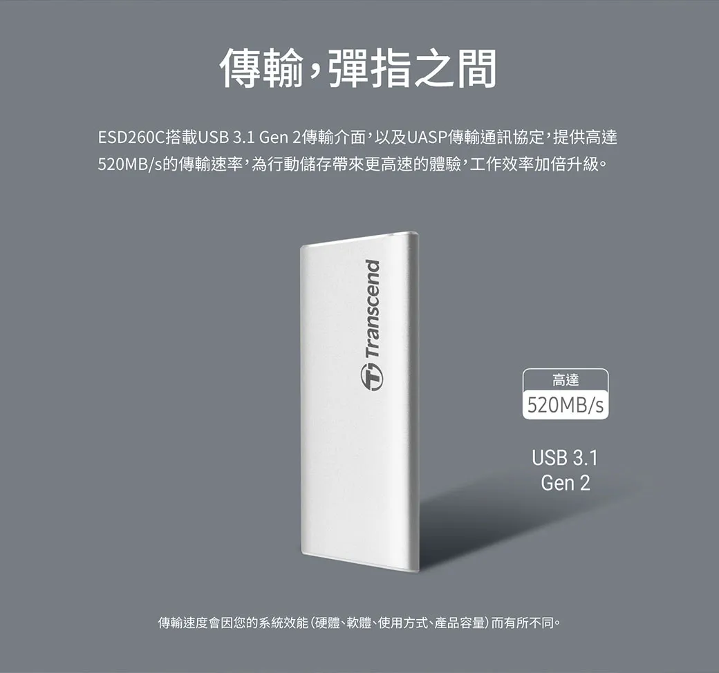 Transcend 創見 ESD260C 行動固態硬碟 1TB 晶燦銀