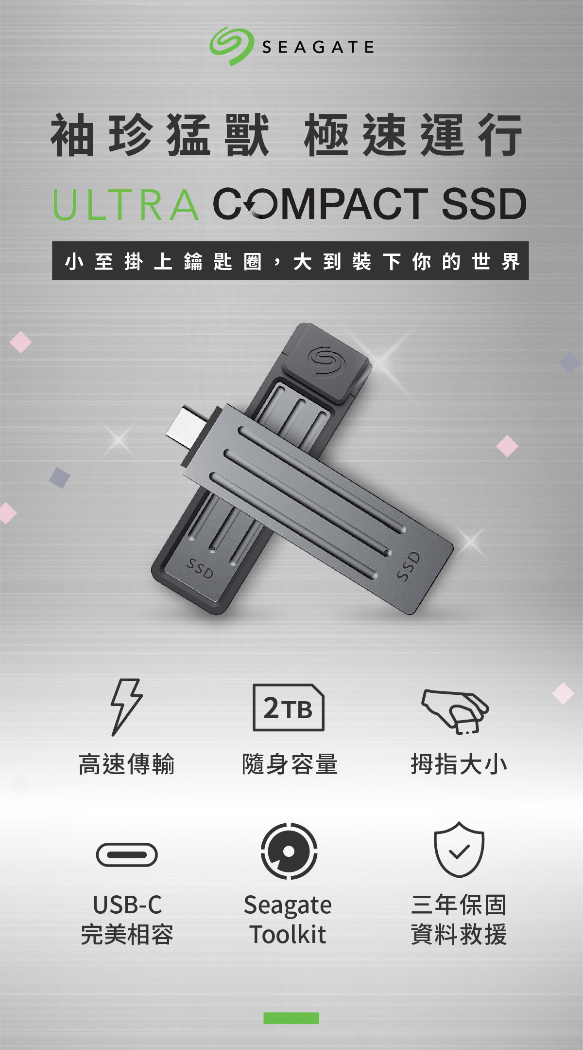 SEAGATE/1TB/Ultra Compact SSD/Grey ( STMX1000400 ) SSD 固態硬碟 行動硬碟