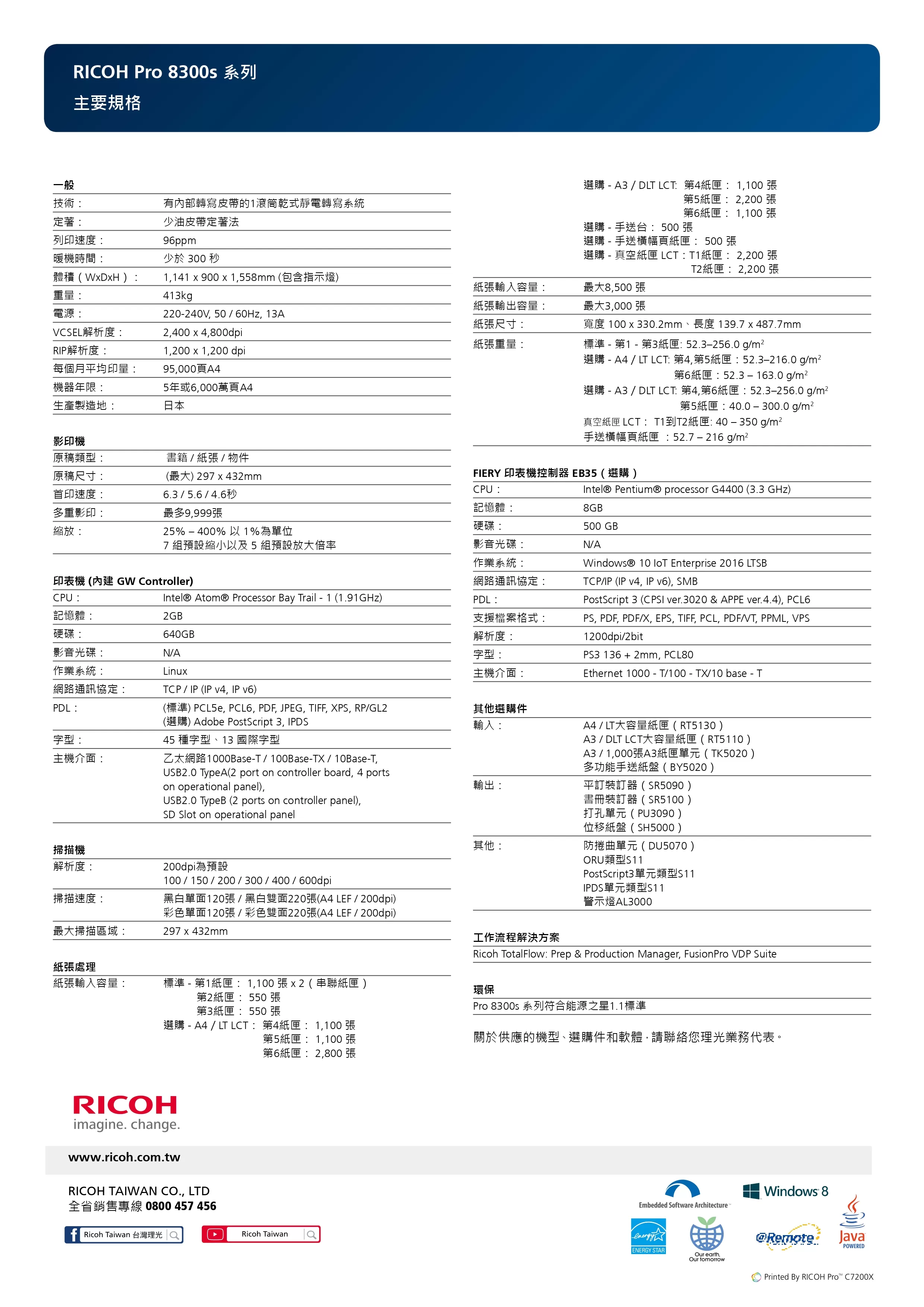 RICOH 理光 PRO 8300S 黑白生產型印表機