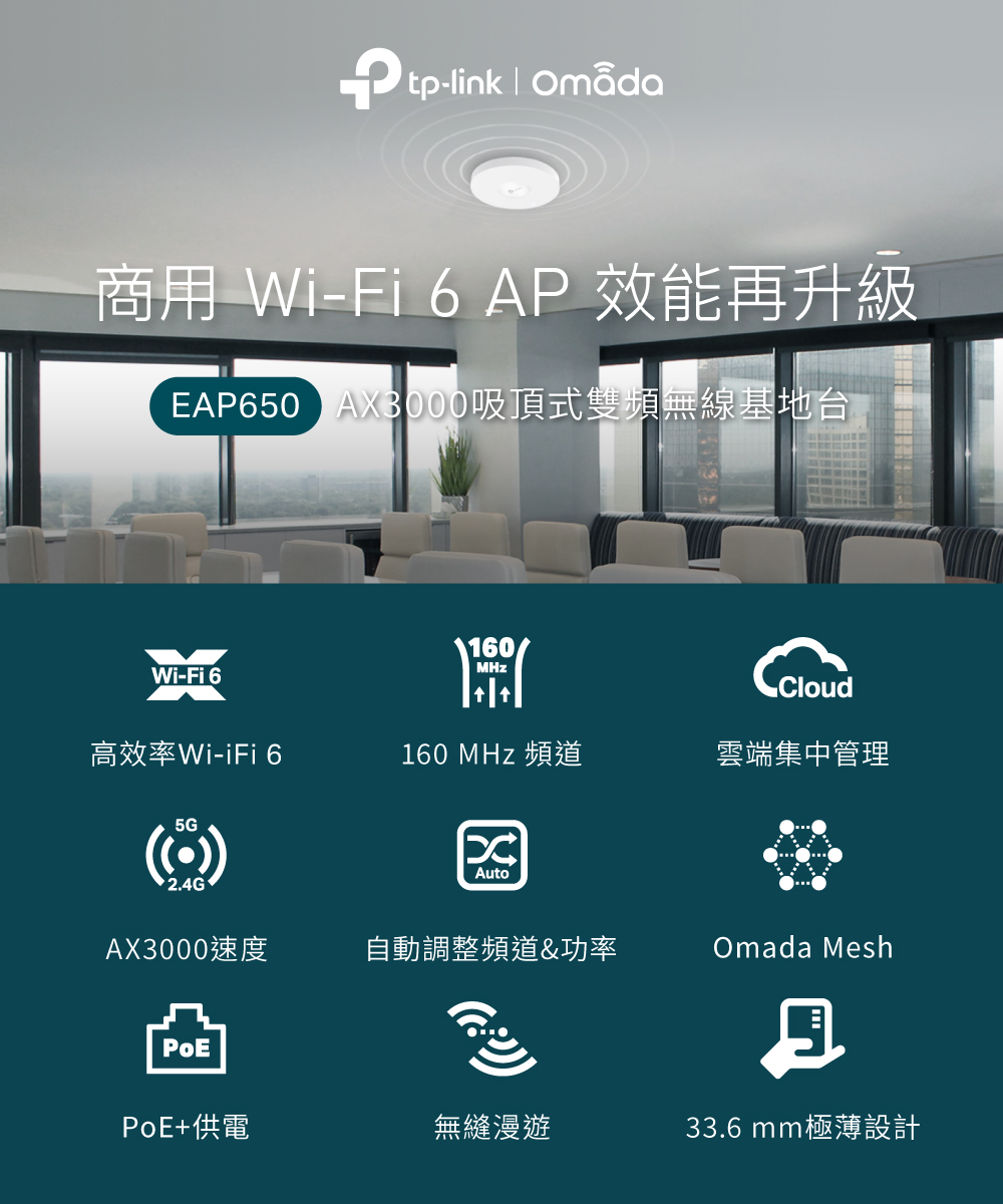 TP-Link EAP650 AX3000 吸頂式 Wi-Fi 6 基地台 / 無線AP