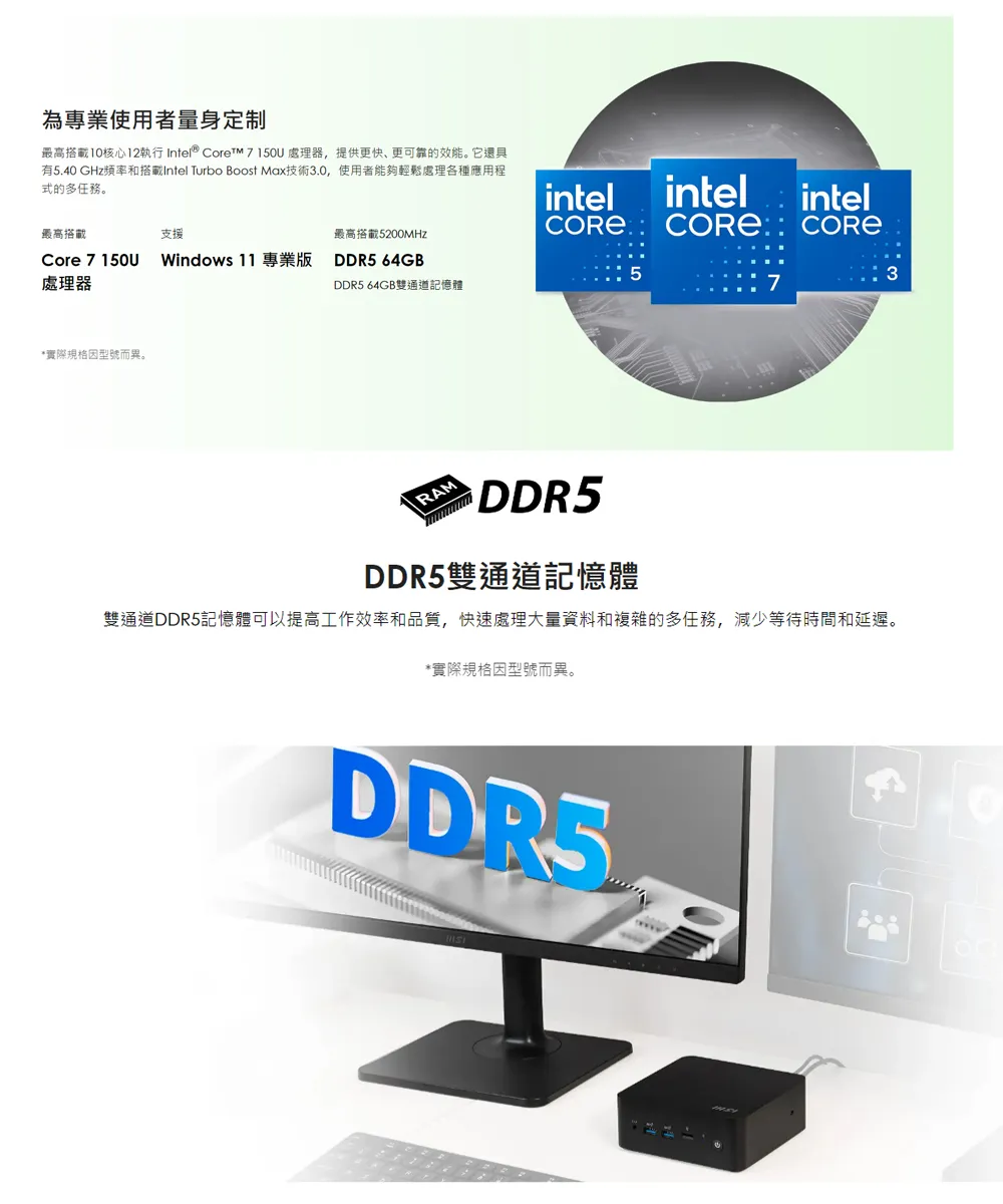 MSI 微星 CUBI NUCIntel® Core™ 7 150U 準系統 1M-038BTW