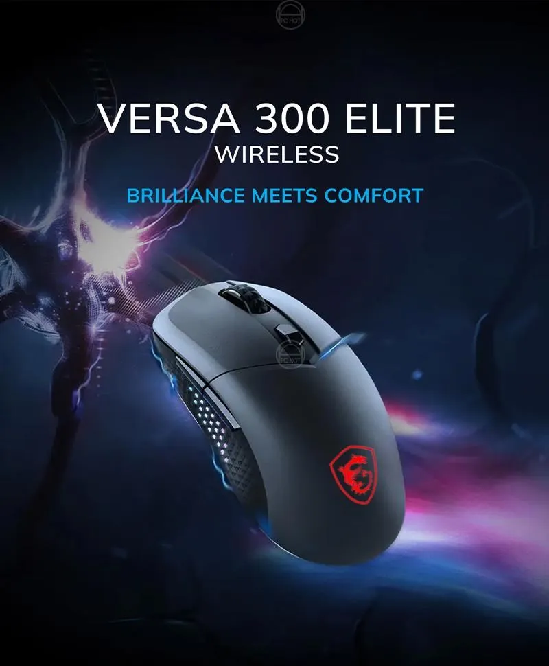 MSI 微星 VERSA 300 ELITE 超輕量無線電競滑鼠 (65克/ 三模連線/ MAX26000DPI/ 鑽石燈影握把)