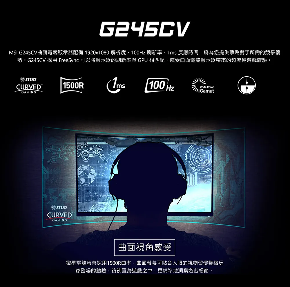 MSI 微星 G系列 G245CV 電競顯示器 (24型曲面)