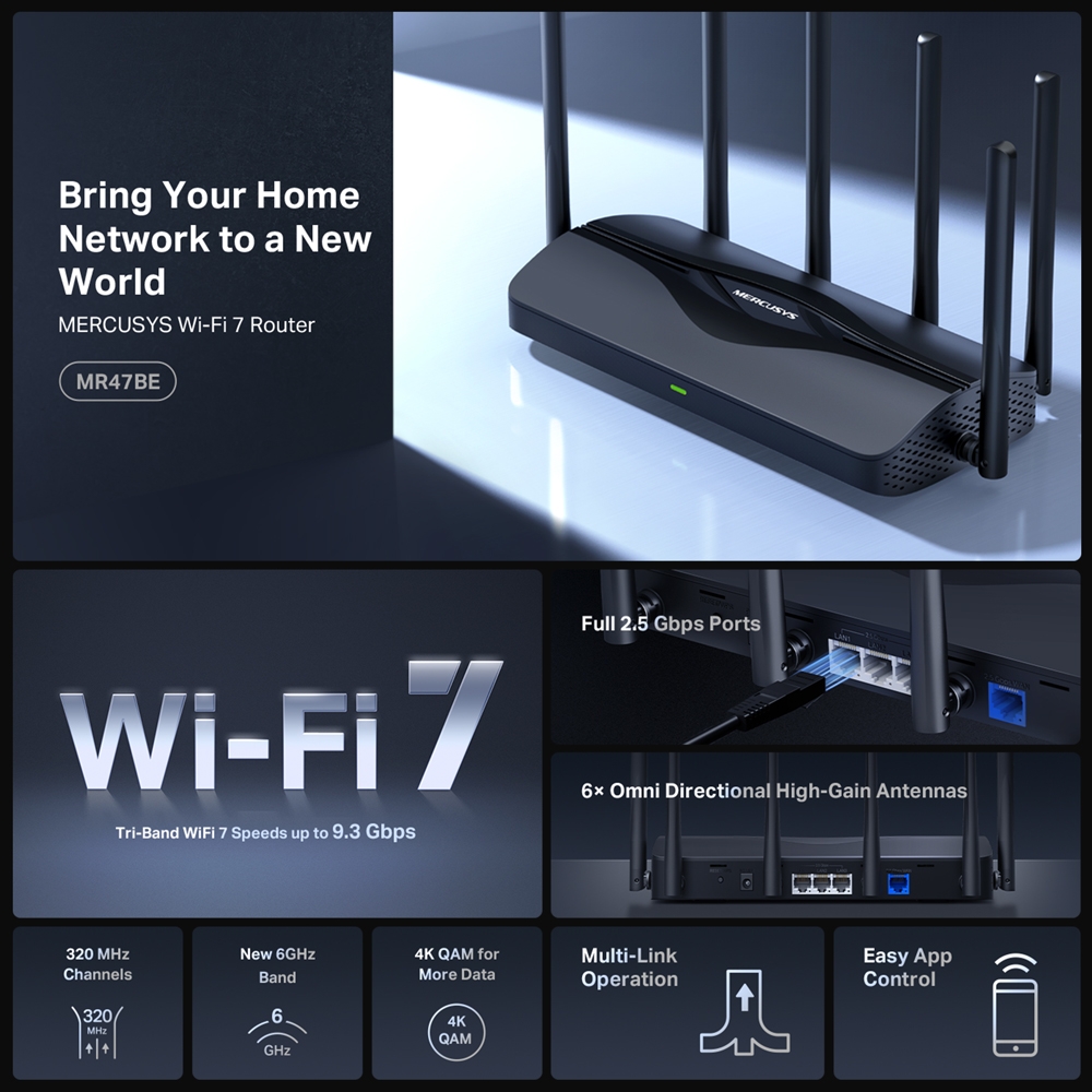 Mercusys 水星 MR47BE BE9300 三頻 Wi-Fi 7 路由器