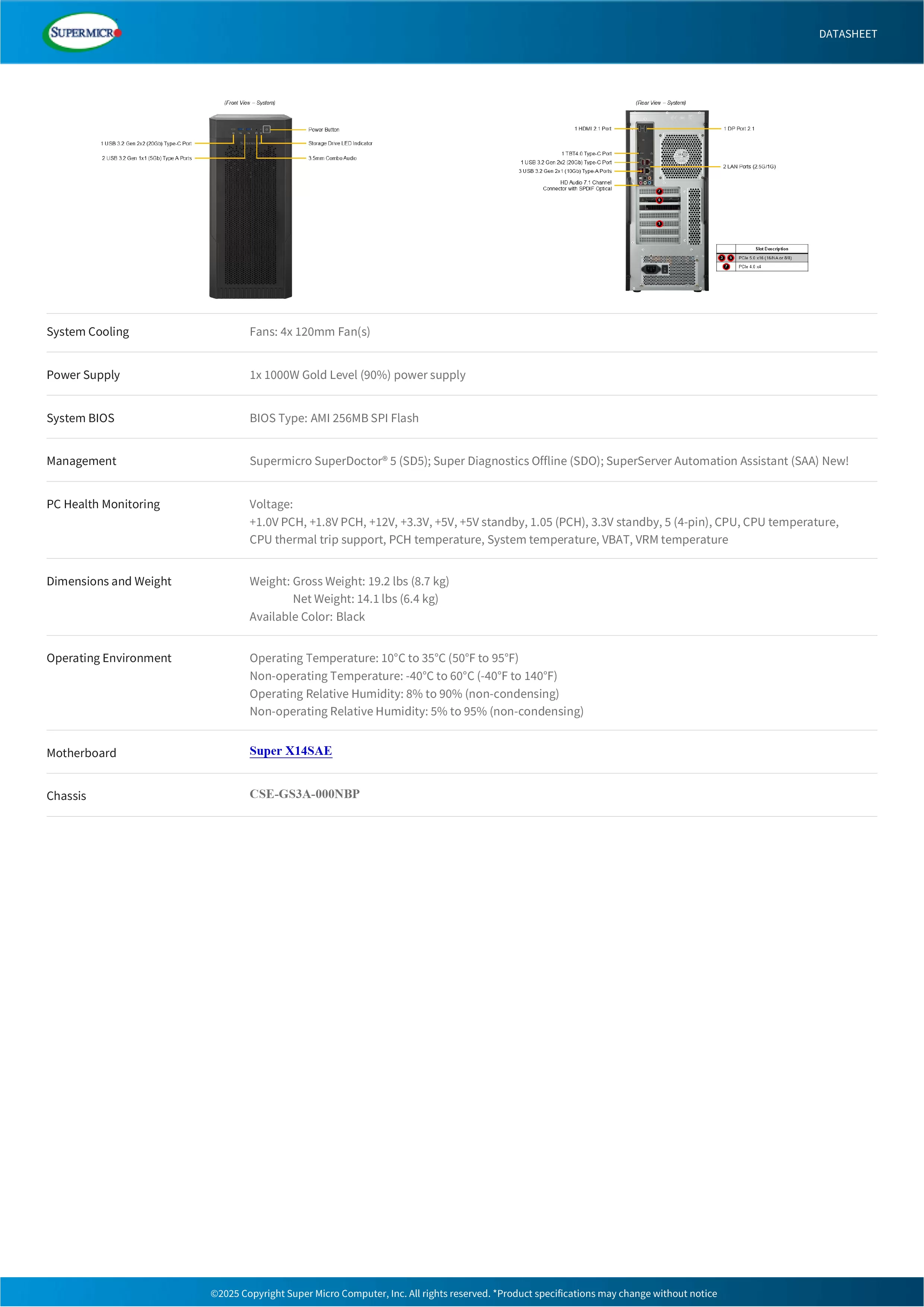 Supermicro 美超微 SYS-532AW-C Intel Ultra Core 9/7/5 超級AI工作站