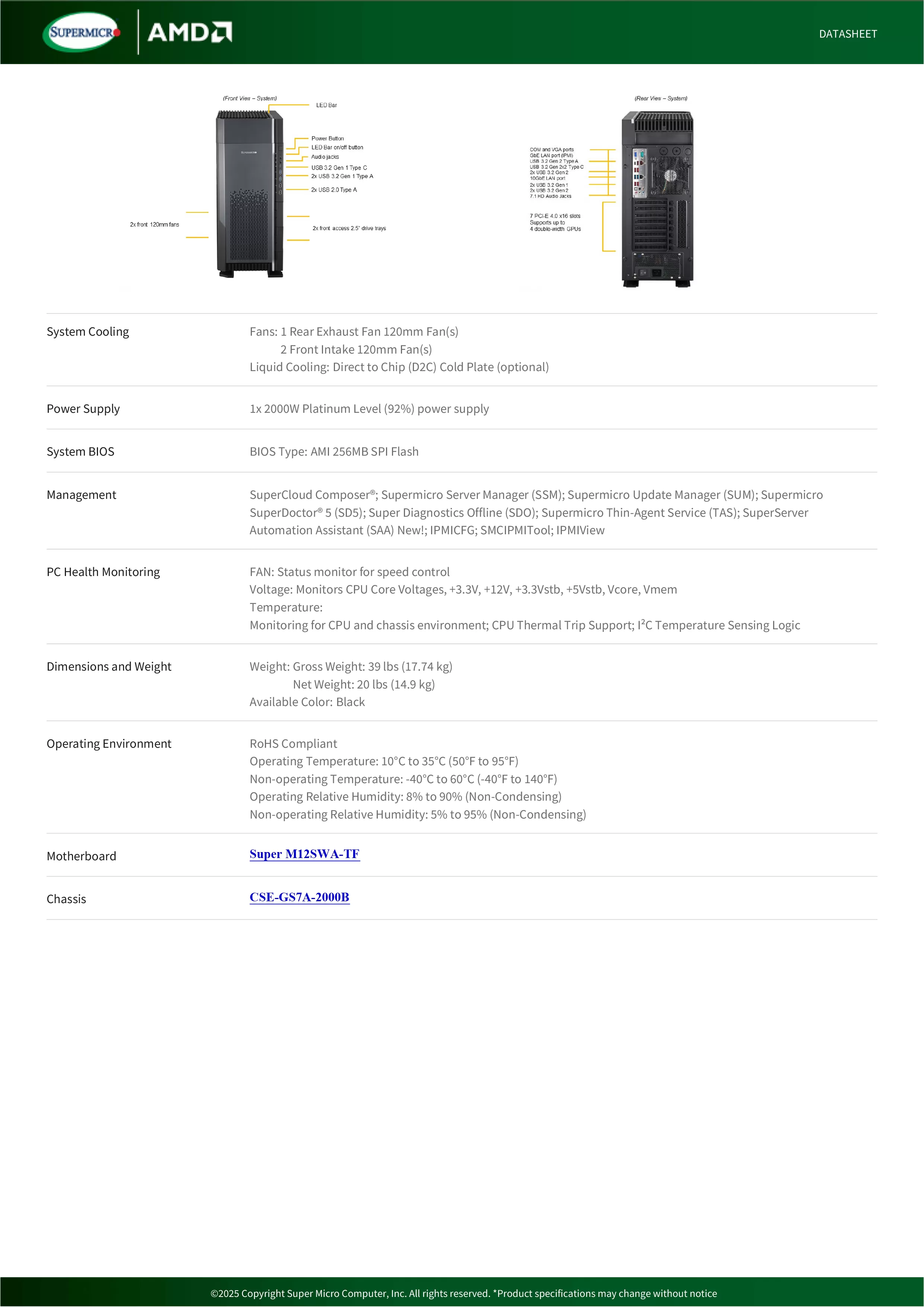 Supermicro 美超微 AS-5014A-TT A+級 AMD AI訓練工作站