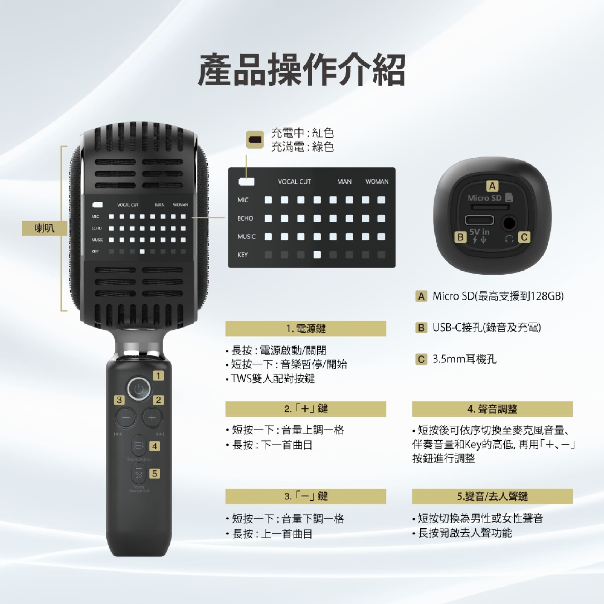 GIGASTONE 藍牙5.0復古無線麥克風(金) ( KMH-9550G ),實際價格以報價為主,U52660026,GIGASTONE藍牙5.0復古無線麥克風(金)(KMH-9550G),原廠保固,大量採購歡迎洽詢