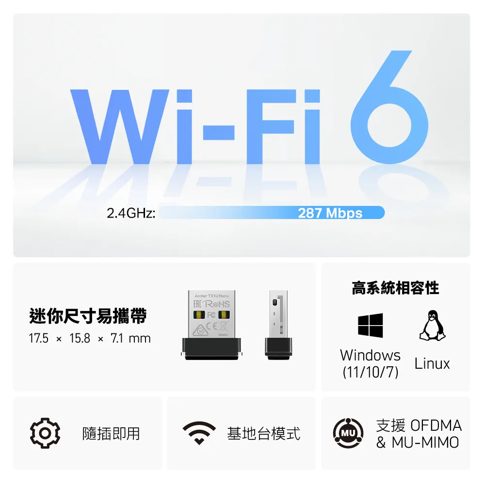 TP-Link Archer TX1U Nano AX300 Nano Wi-Fi 6 無線 USB 網卡