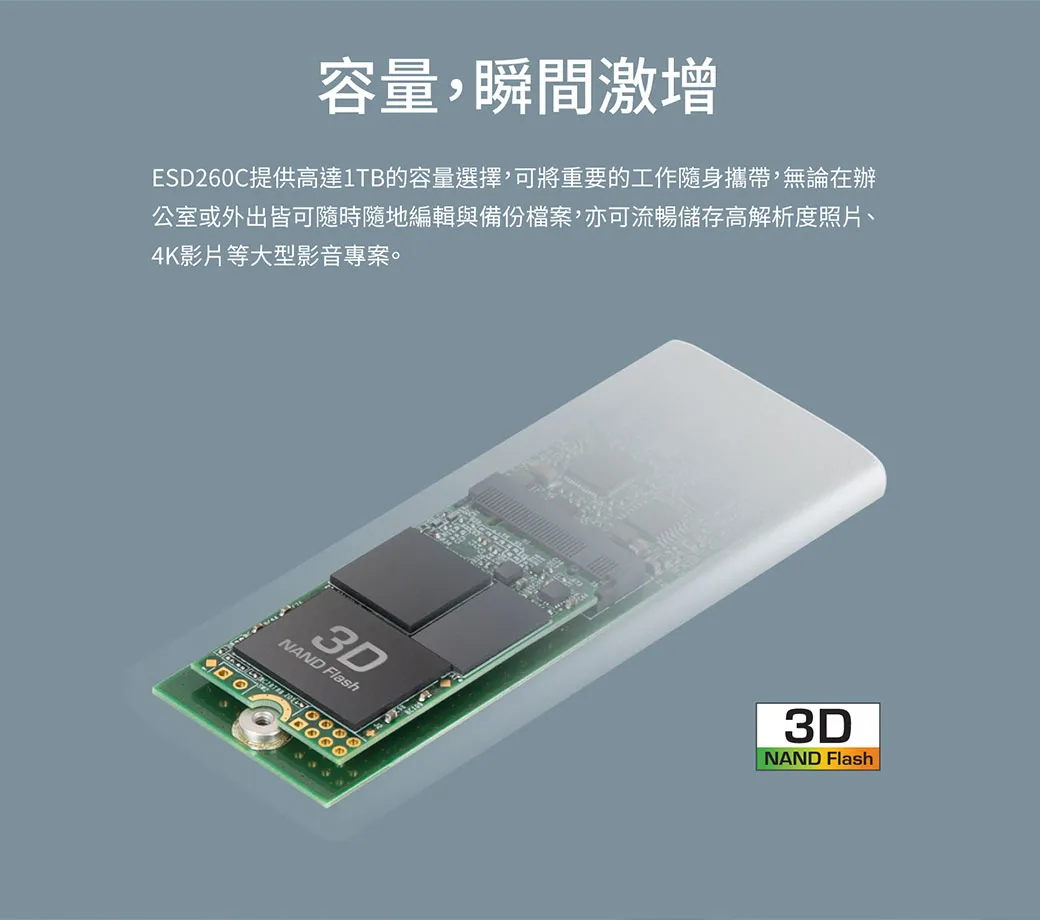 Transcend 創見 ESD260C 行動固態硬碟 1TB 晶燦銀