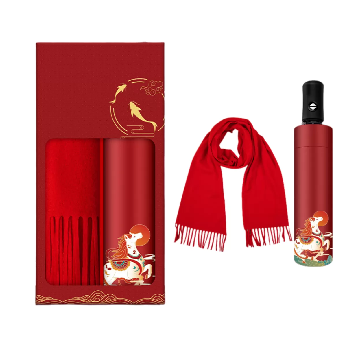 【客製禮贈品】馬年紅色晴雨傘圍巾套裝