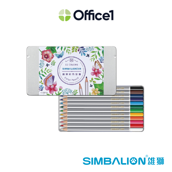 SIMBALION 雄獅 塗頭色鉛筆 12色(鐵盒) C1200/8