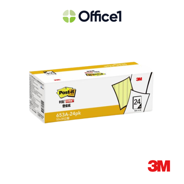 3M Post-it 利貼 可再貼環保經濟包便條紙(黃) 38.1x50.8mm 24本/盒 653A-24PK