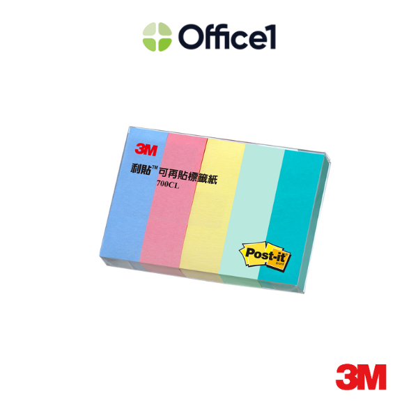 3M Post-it 利貼 可再貼標籤紙 5色 15x50mm 100張/條, 5條/包 700CL-1