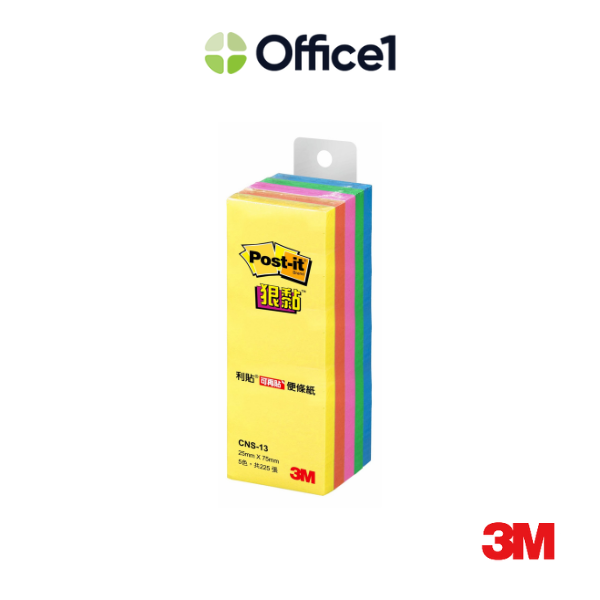 3M Post-it 利貼 狠黏 便條紙 5色 25mm×75mm 45張/本 5本/包 CNS-13