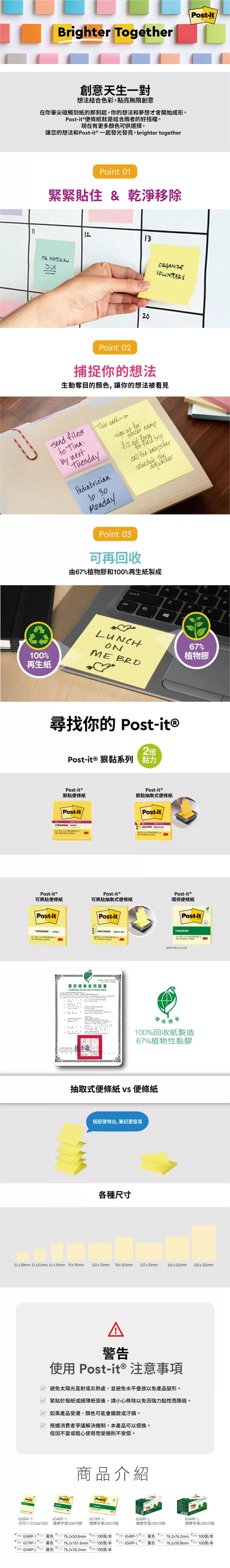 3M Post-it 利貼 環保可再貼便條紙 75x50mm 100張/本 656RP-1,U42810001,3MPost-it利貼環保可再貼便條紙75x50mm100張/本656RP-1,100張/12本/12包/箱,商品特點,辦公用品|文具