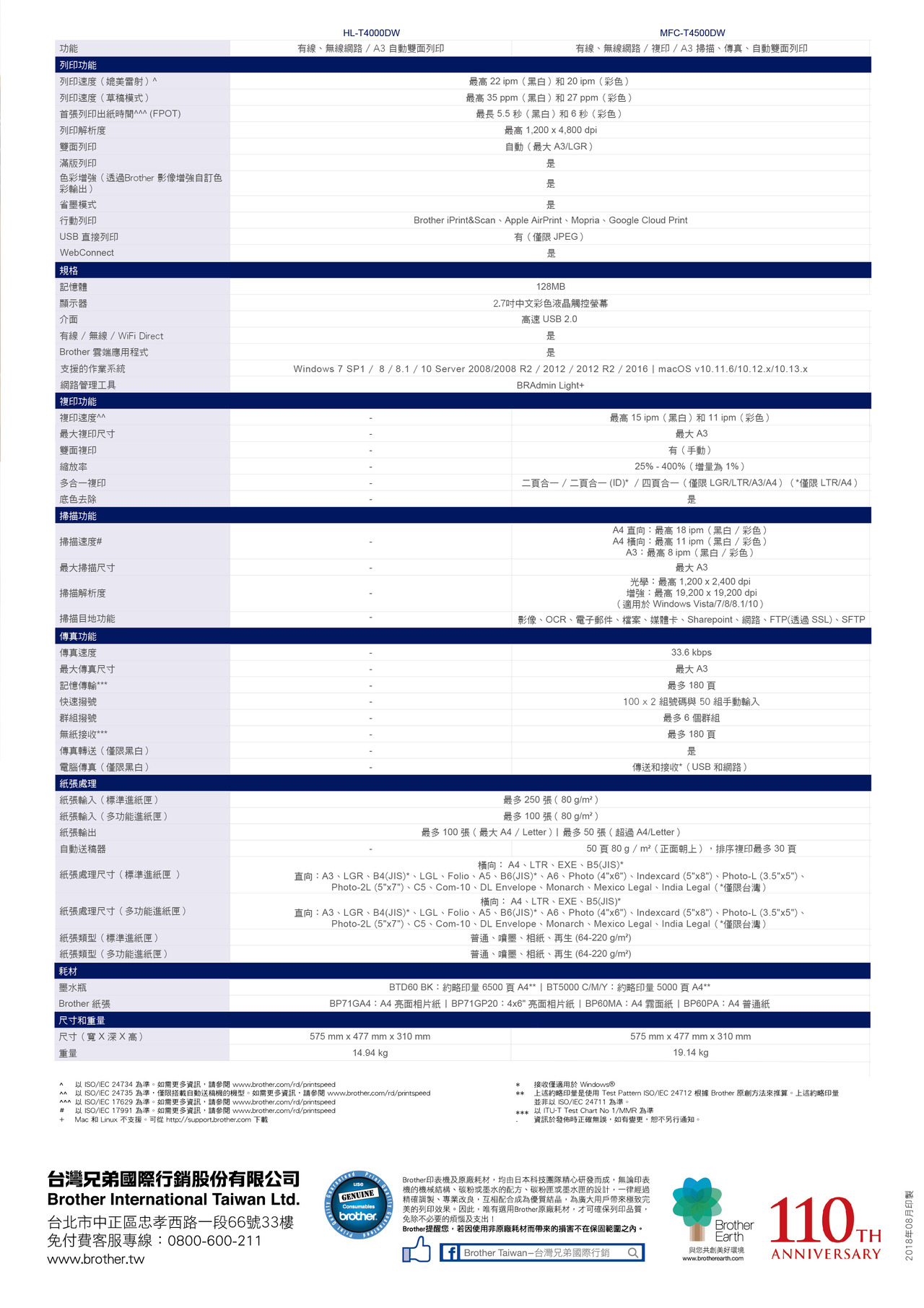 Brother MFC-T4500DW 原廠大連供 A3 多功能複合機,U61600003,BrotherMFC-T4500DW原廠大連供A3多功能複合機,商品特色,適用耗材,印表機|耗材