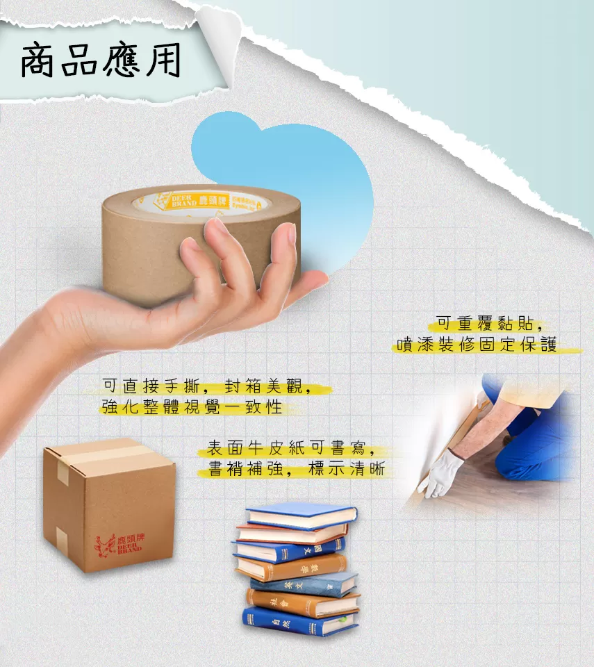 DEER BRAND 鹿頭牌 牛皮紙封箱膠帶(粗面) 48mm×40y KT04-24,U50060009,DEERBRAND鹿頭牌牛皮紙封箱膠帶(粗面)48mm×40yKT04-24,5卷/12束/箱,商品特點,相關系列