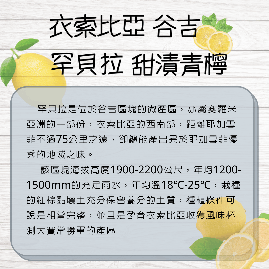 衣索比亞-甜漬清檸 150克,A0051,衣索比亞-甜漬清檸150克,水果香氣,水洗,淺中焙