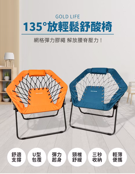 《GOLD LIFE》135°放輕鬆舒酸椅-1入全配組（舒酸椅＋饋咖椅＋收納袋）（森林綠／舒適橘）（附頸枕）