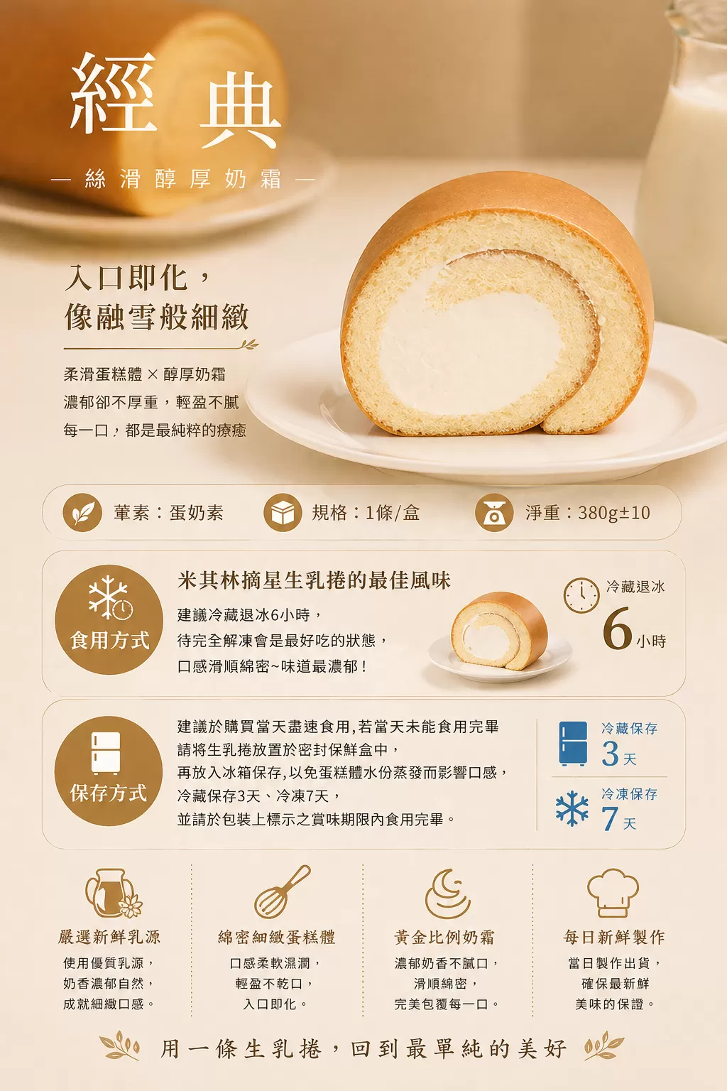 byebyeblues｜經典｜絲滑醇厚奶霜,U61160007,byebyeblues｜經典｜絲滑醇厚奶霜,愛上生乳捲的開始！入口即化就像融雪般柔滑的蛋糕體、搭配醇厚的奶霜濃濃奶香輕盈不膩口忍不住一片接一片，享受著味蕾被療癒的滋味,母親節限定,U6116000701