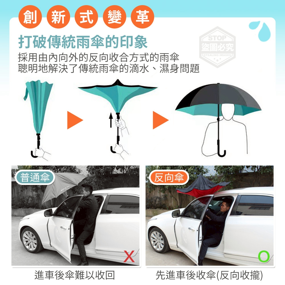 日系晴雨兼用C型手柄免持反向傘