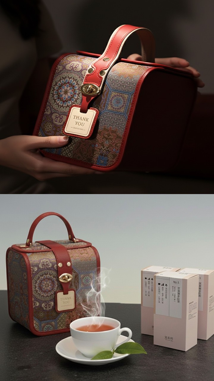 繁花似錦刺繡皮革包手提禮盒