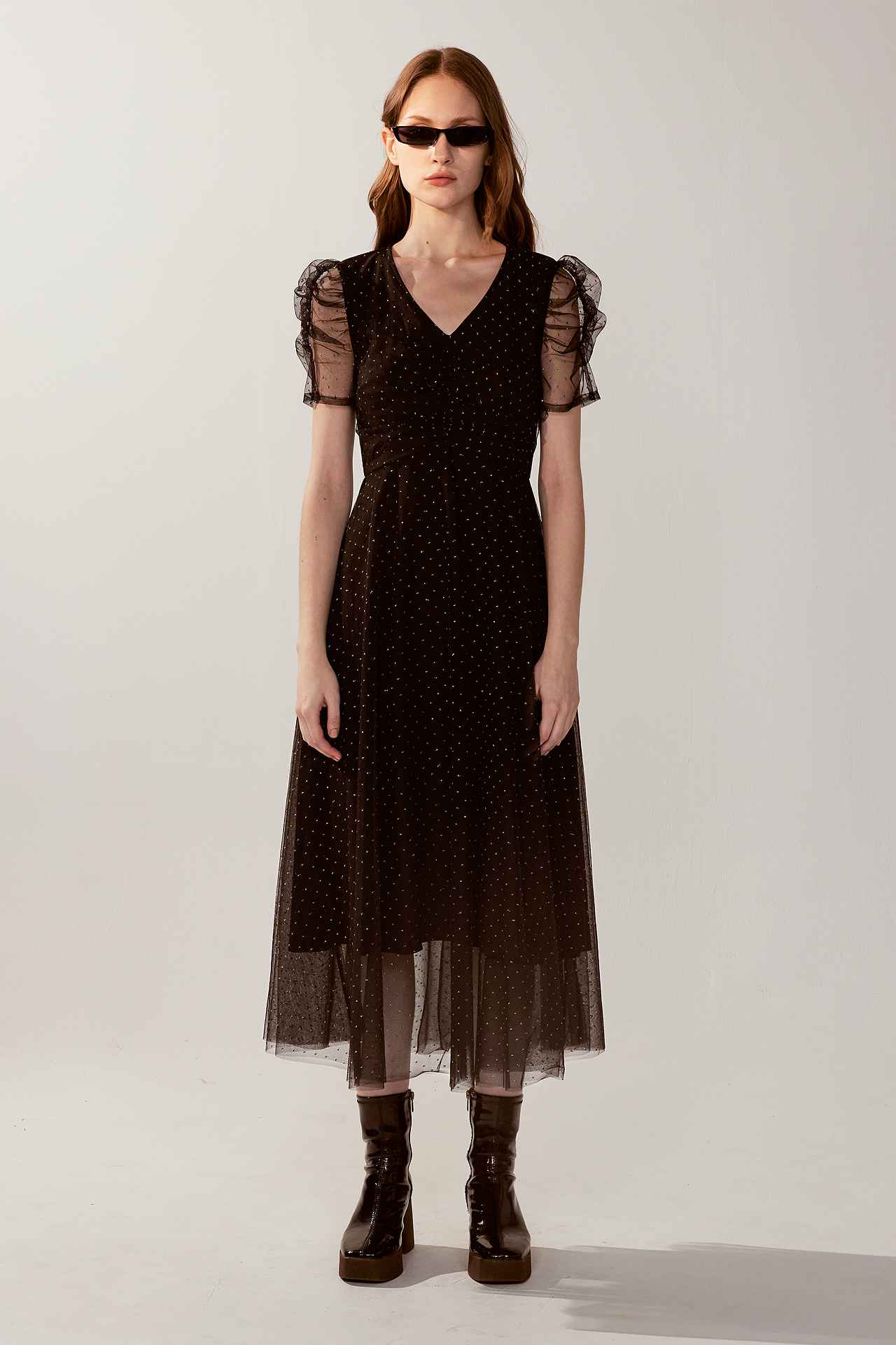 時髦銀蔥網紗公主澎袖洋裝