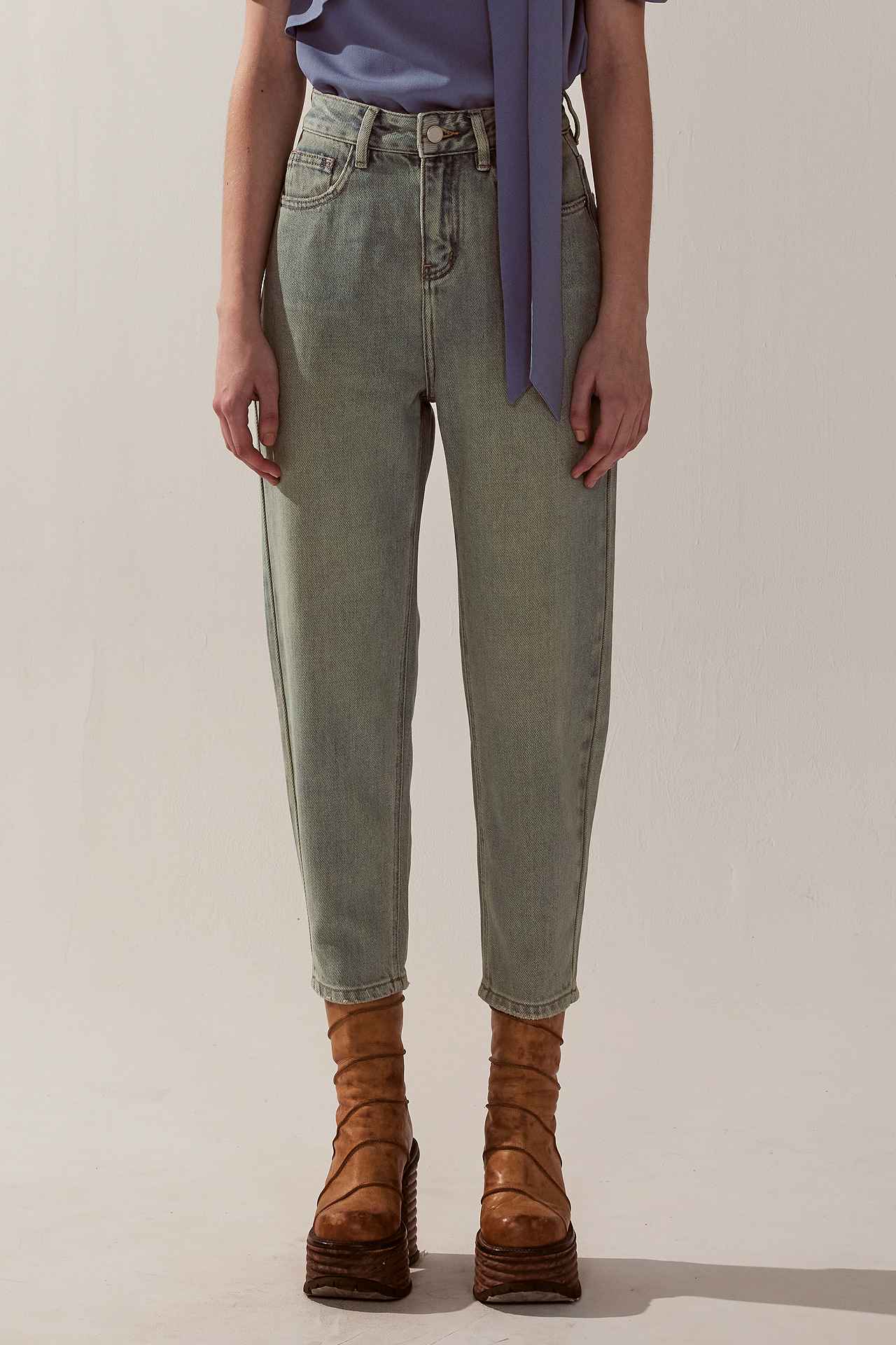 復古綠刷色牛仔褲