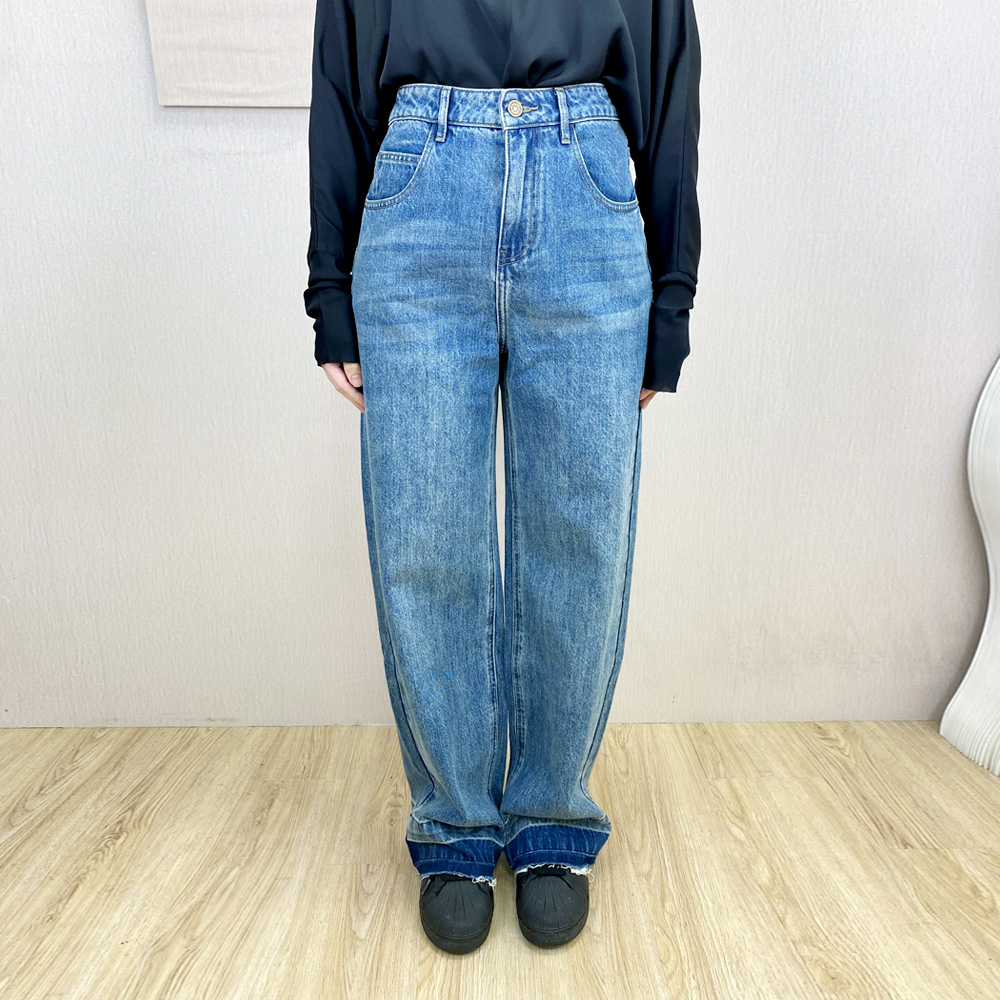 高腰反折牛仔寬褲牛仔