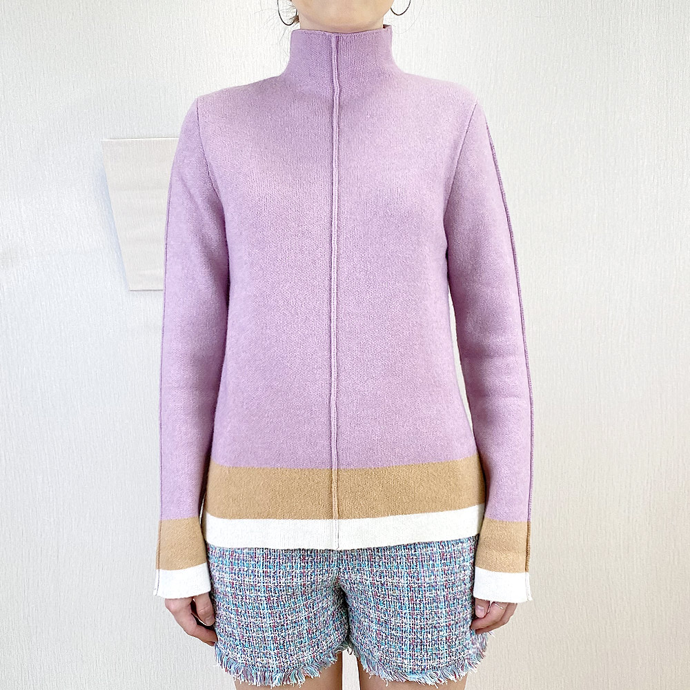 高領下擺撞色毛衣