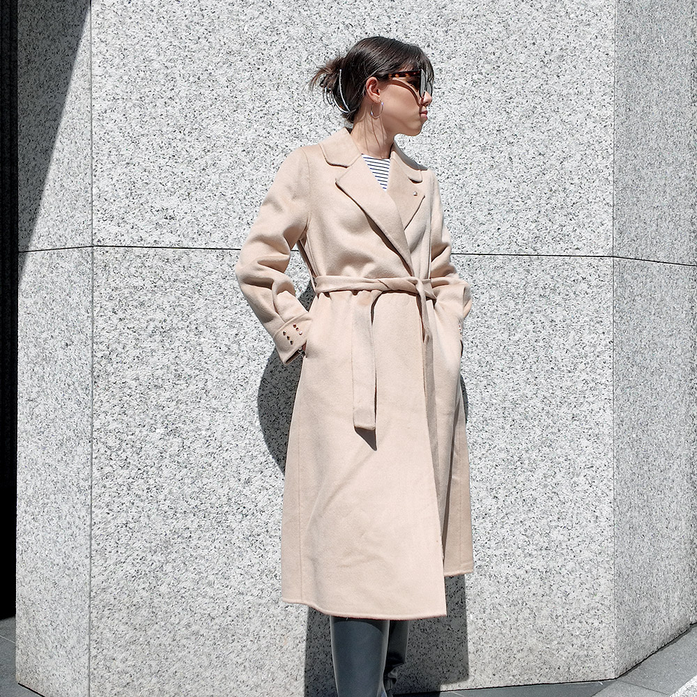 三扣V領中長版大衣