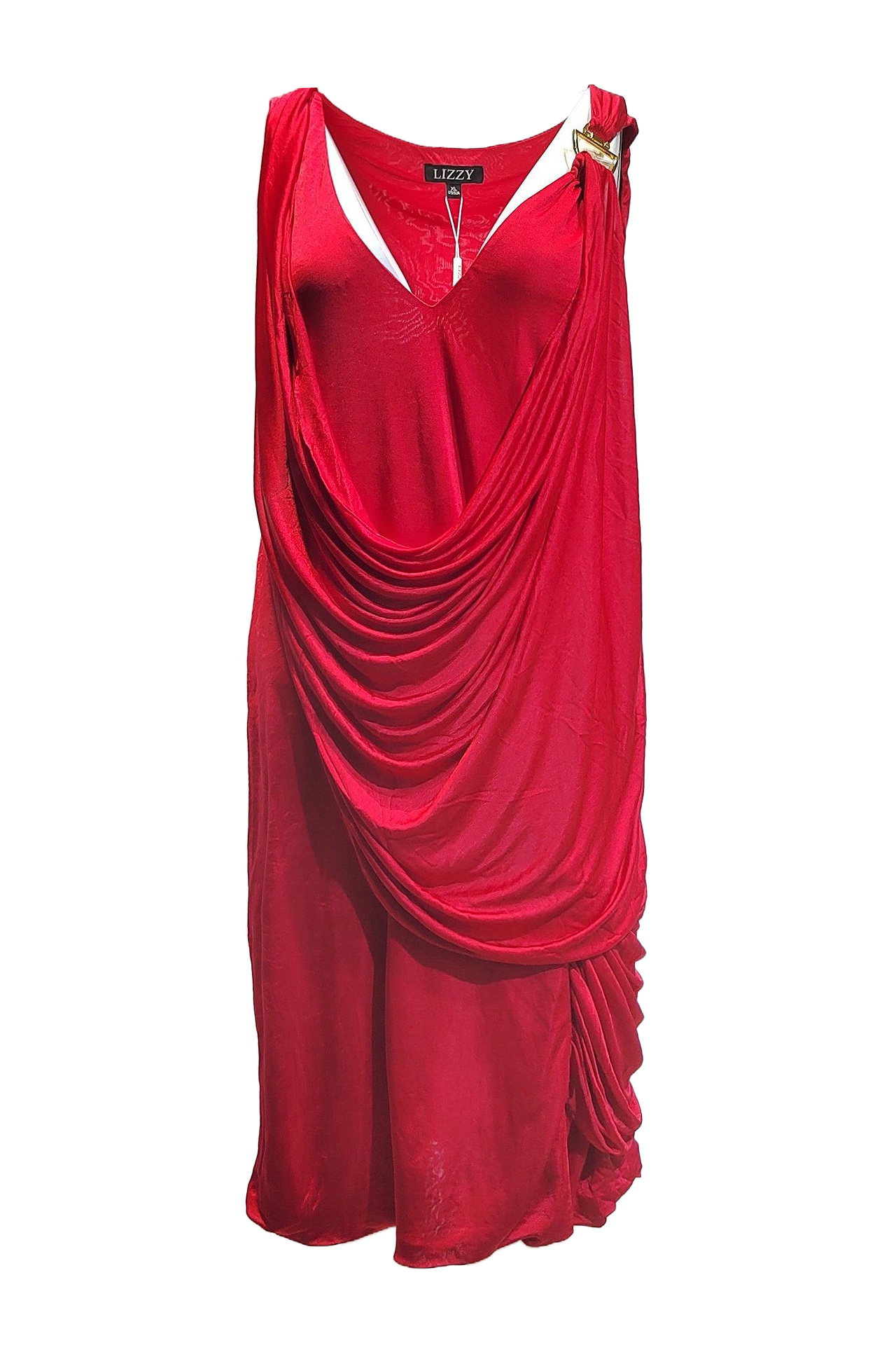 希臘式玫瑰紅垂墜洋裝