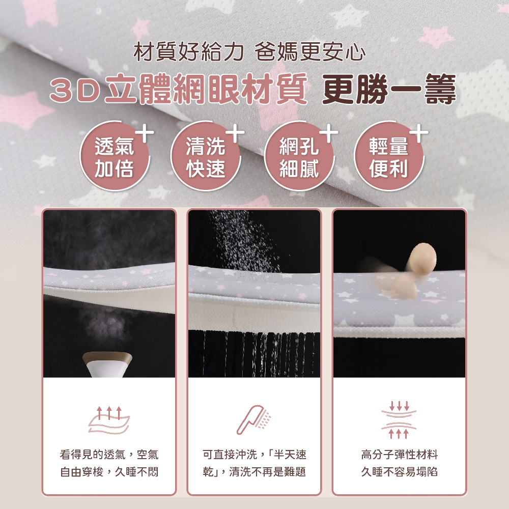 培婗 3D 透氣嬰兒床圍 - 3D立體網眼材質，輕量便利好清洗