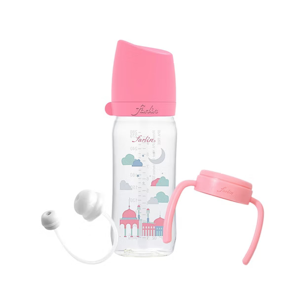 Farlin 城市系列寬口TR90防脹氣重力吸管握把奶瓶280ml