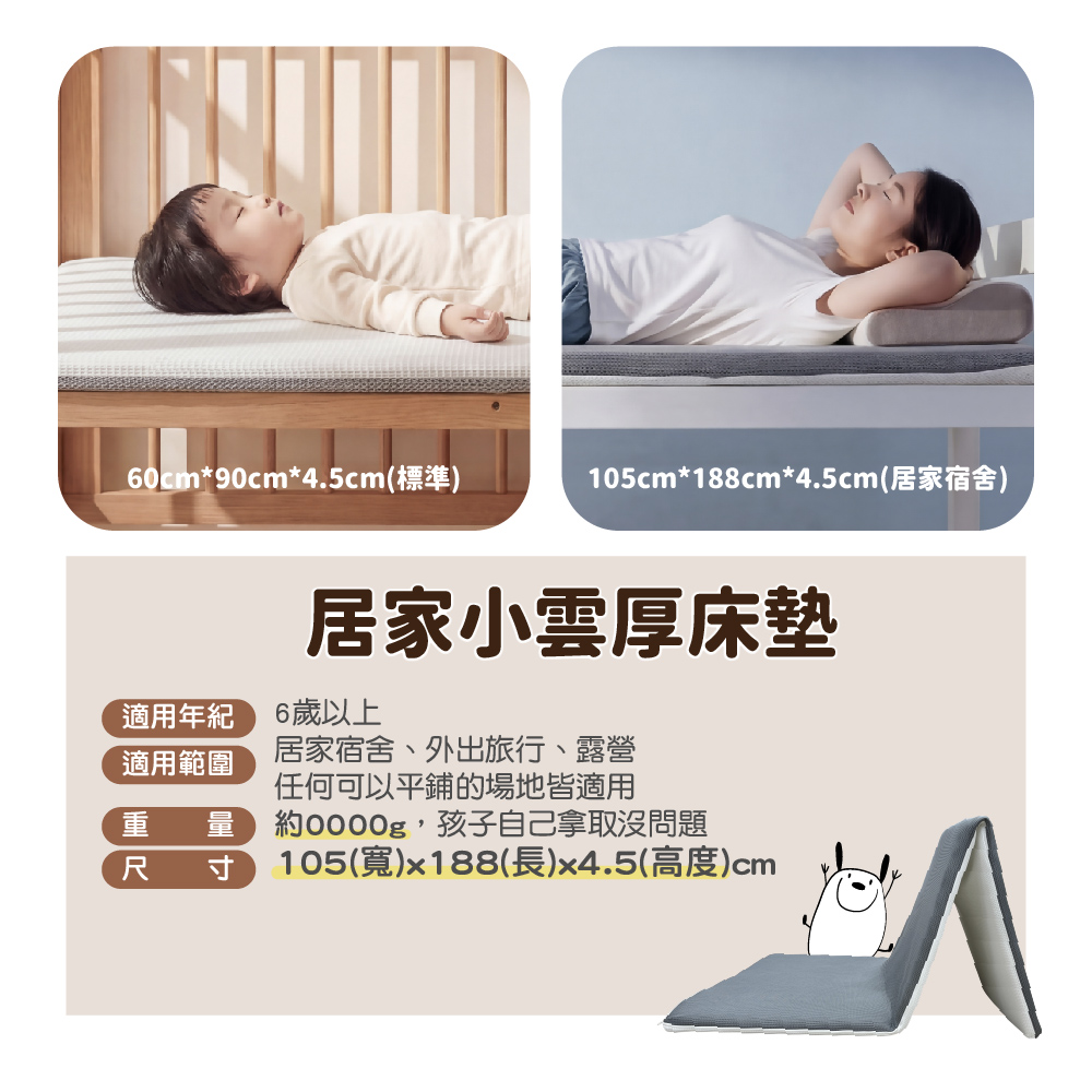 PeNi培婗 大款小雲厚床墊 105cm*188cm(單人加大),露營,單人,床墊,可水洗床墊,單人加大|車露適用