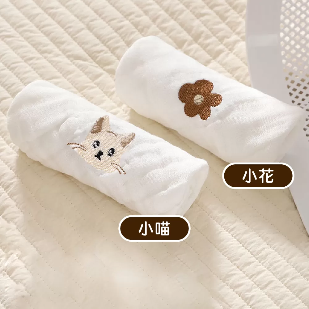 可愛刺繡六層紗小方巾