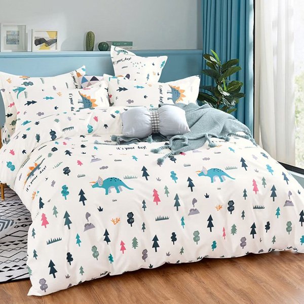 台灣製鋪棉床包組 - 侏儸紀白