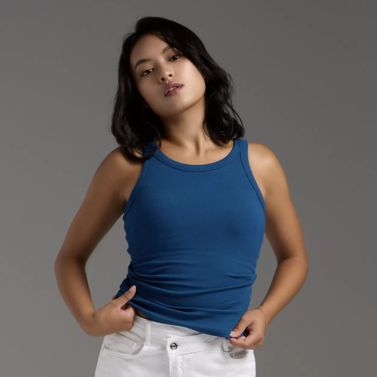 新美型一體杯修身長背心Bratop - 黛藍 Green Blue