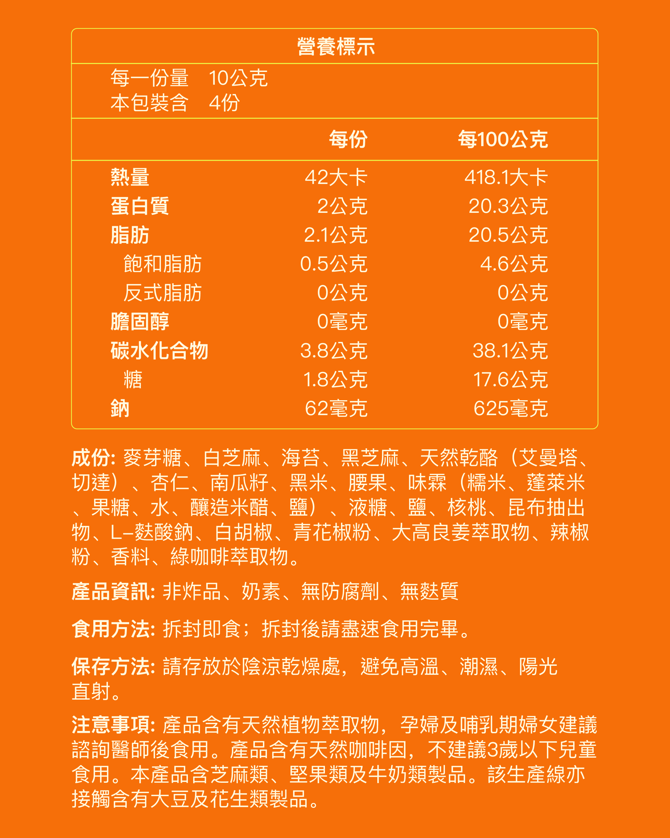 活力格海苔脆｜四川麻辣味,U60550002,活力格海苔脆｜四川麻辣味,大高良薑萃取物,天然活性成分,一盒4包