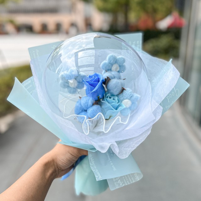 【Flower Plus】 天空藍 | 香皂花花束 波波球花束