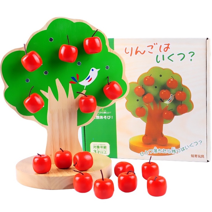 彩色磁鐵蘋果樹 木製蘋果樹 木製玩具 兒童教具 磁性蘋果樹 益智玩具