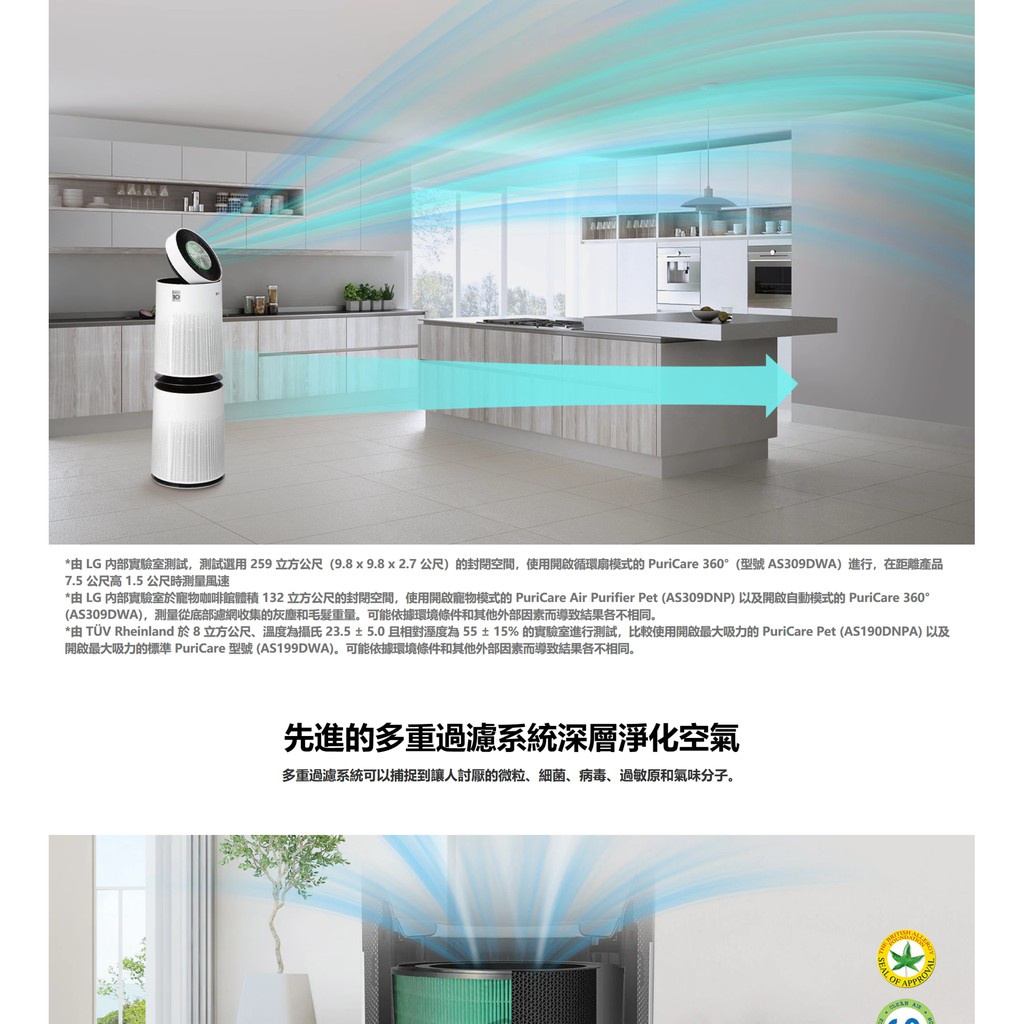 【LG 樂金】30坪 韓製PuriCare 360° 三合一高效率濾網 空氣清淨機 白色 AS101DWH0